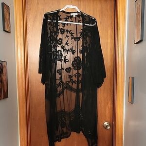 She + Sky Black Floral Lace Kimono